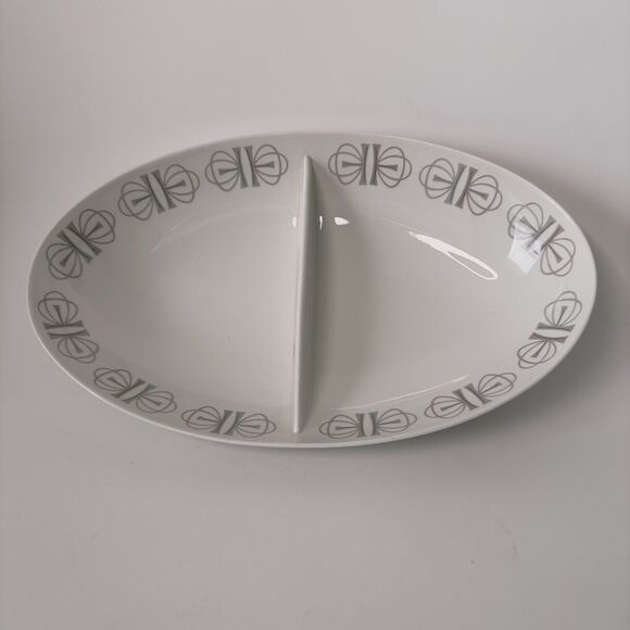 Franciscan Whitestone, Merry Go Round, 11" Oval Divided Vegetable Bowl Gray/Pink - Picture 9 of 9